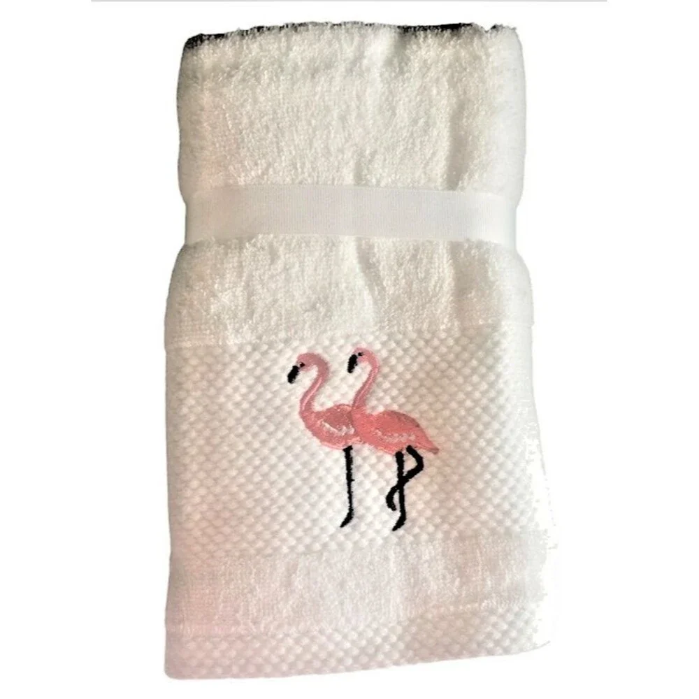 Sage Island Flamingo Hand Towels Set of 2 Embroidered Summer Beach Coastal